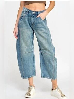 New BESTTO Mid Rise Barrel Relaxed Fit Wide Leg Jean Size Medium